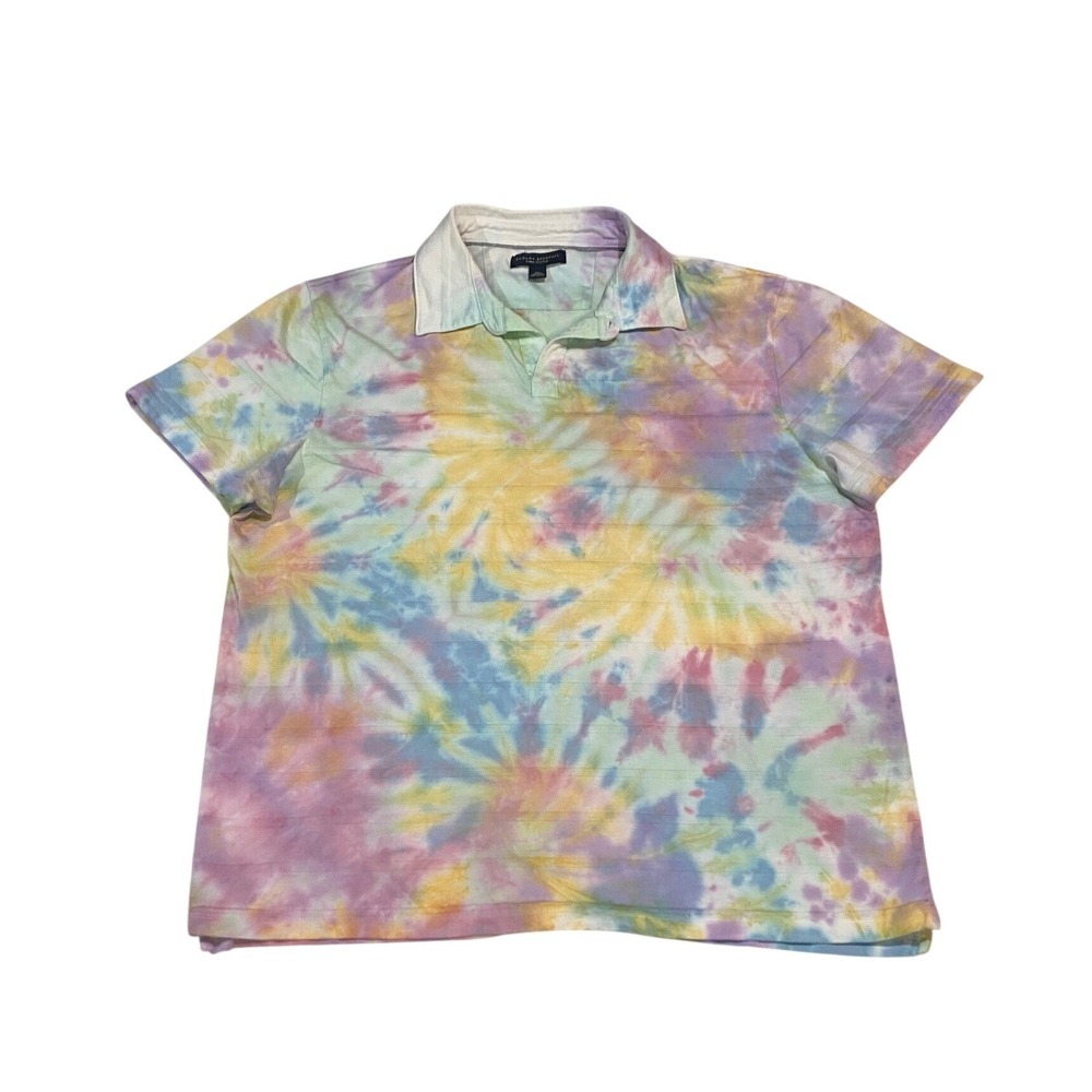 Banana Republic Pima Cotton Tie Dye Polo Shirt Mens XL Pastel Textured Stripe